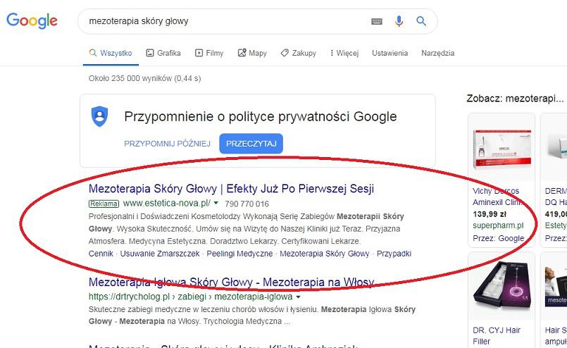 Google Ads - reklama tekstowa - linki sponsorowane