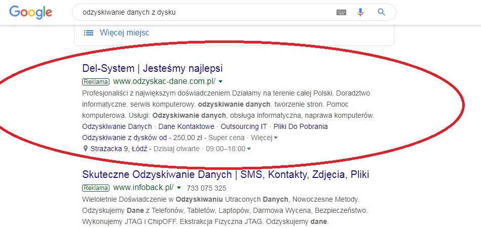Stary wygląd reklamy Google Ads